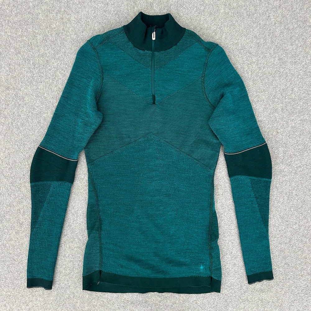 Smartwool‎ Intraknit 250 Womens XS Deep Teal Merino Wool Quarter Zip Baselayer